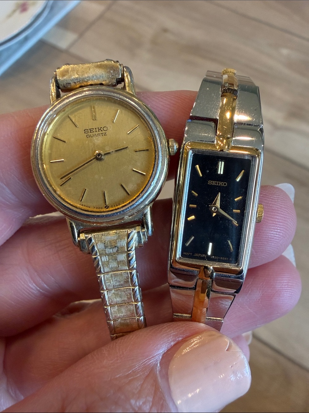 Seiko Gold and Black Women's Two-Tone Rectangle Dial Bracelet Watches